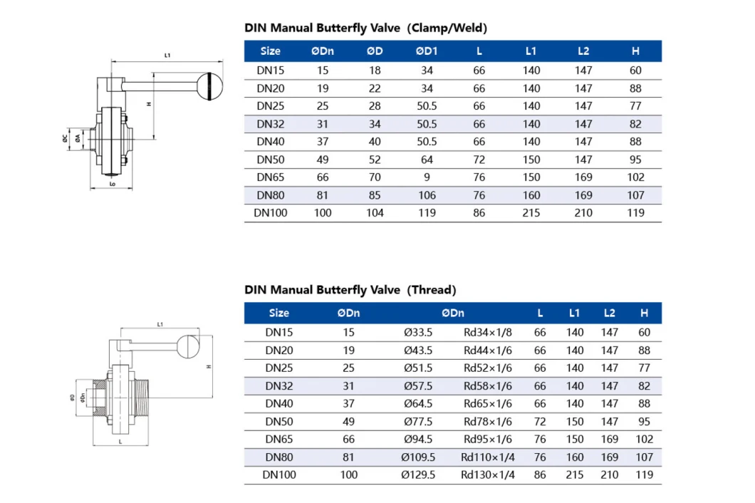 Aohoy Dairy Food Grade Ss 304 316L Sanitary Stainless Steel Tri Clover Clamp Manual Butterfly Valve