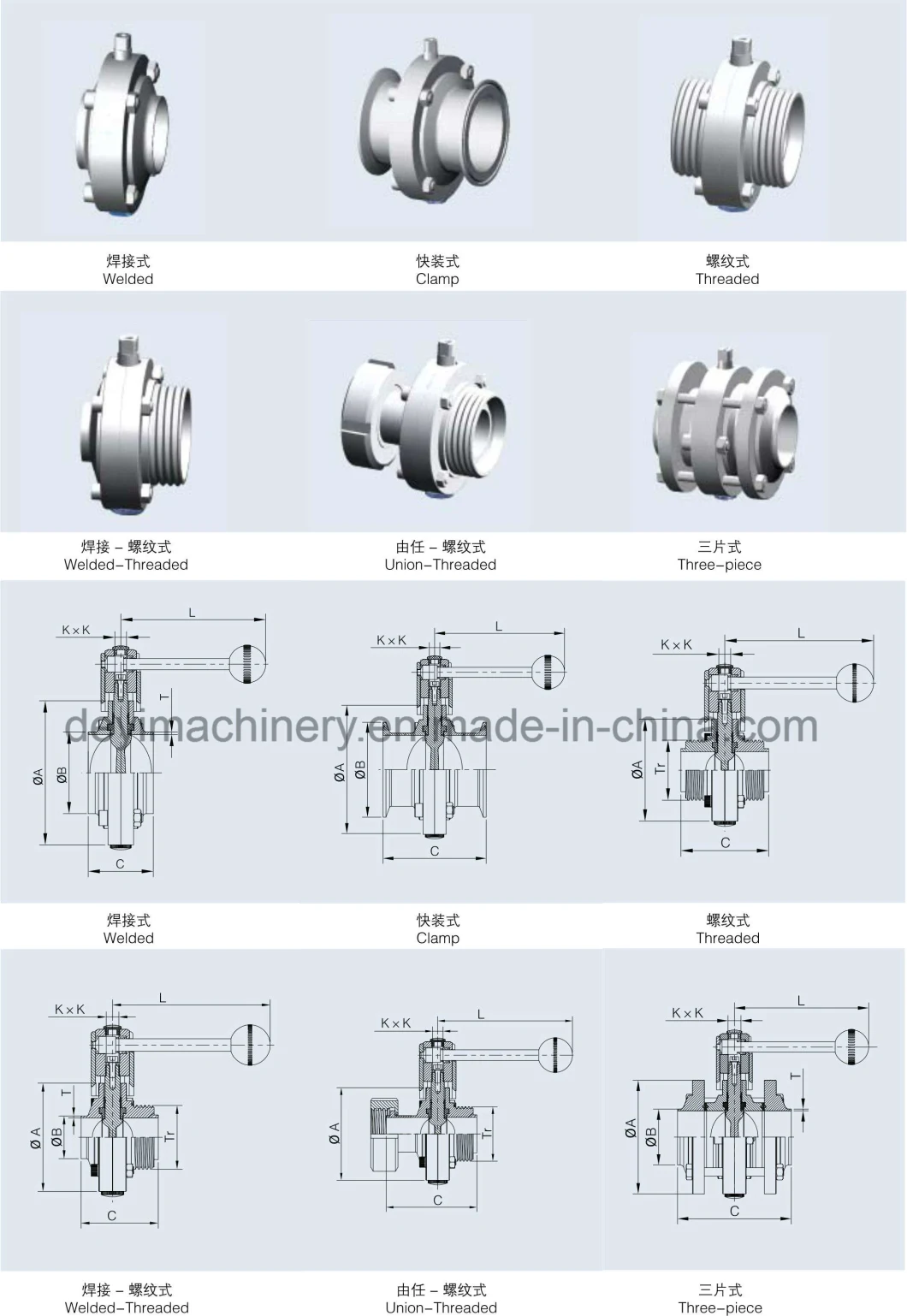 SS304 SS316L Stainless Steel Sanitary Manual Pneumatic Clamped Butterfly Valve with Clamp Ends