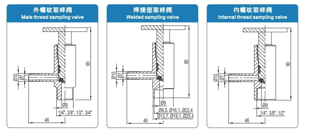 Stainless Steel 304/316L Sanitary Thread/Clamp/Welded Sampling Valve